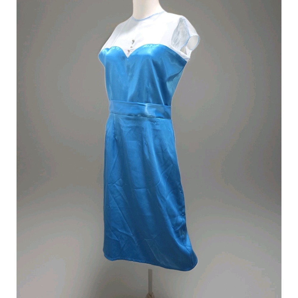 Vintage Style Blue Satin Sheath Dress White Organza Yoke Disneybound Cinderella
